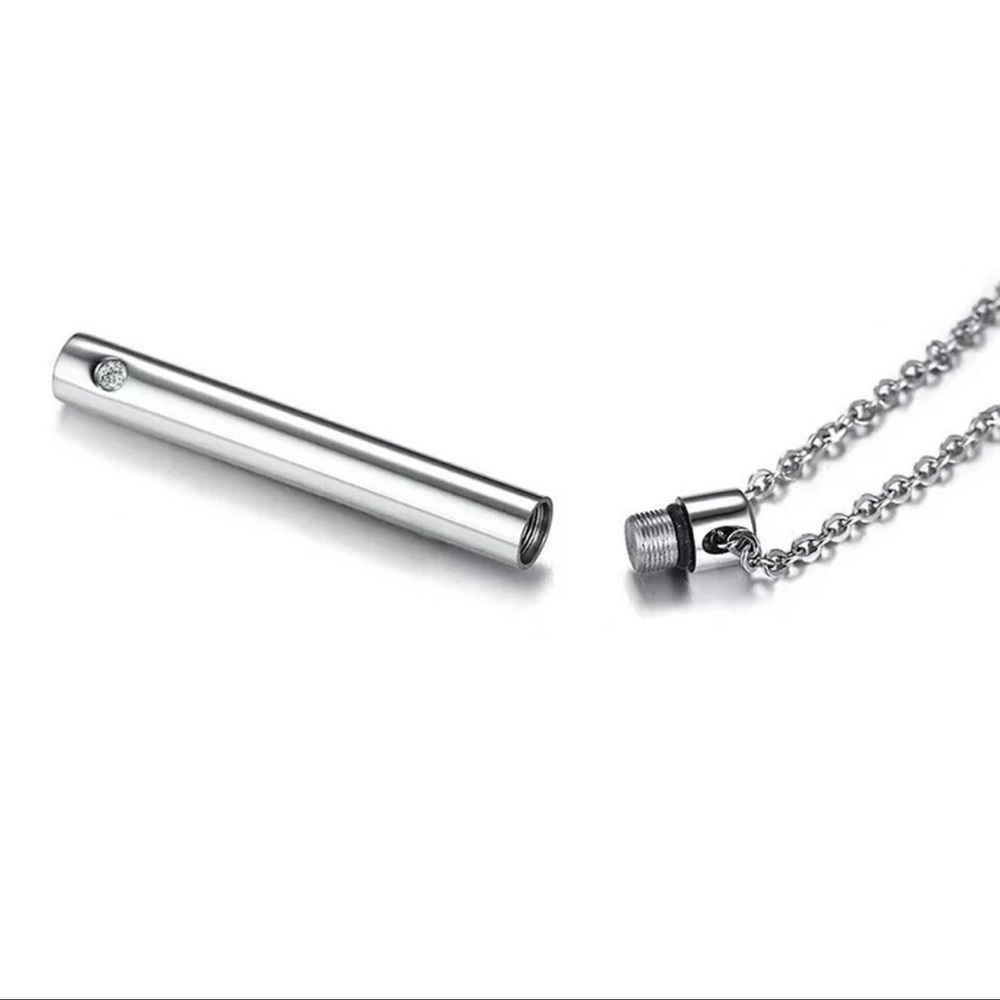 Stainless Steel Hidden Compartment Bar Necklace - Picture 4 of 10